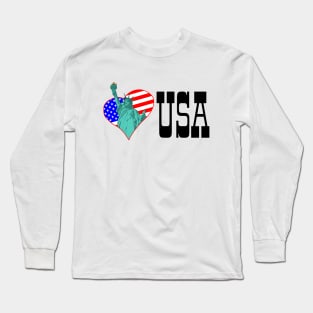 Statue of Liberty in the heart and USA Long Sleeve T-Shirt